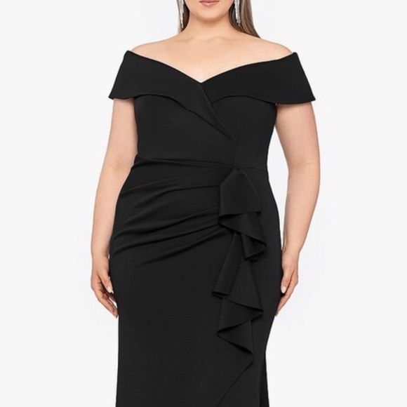 Xscape Sweetheart Neck Ruffle Gown NWT 20W Black - Picture 1 of 2